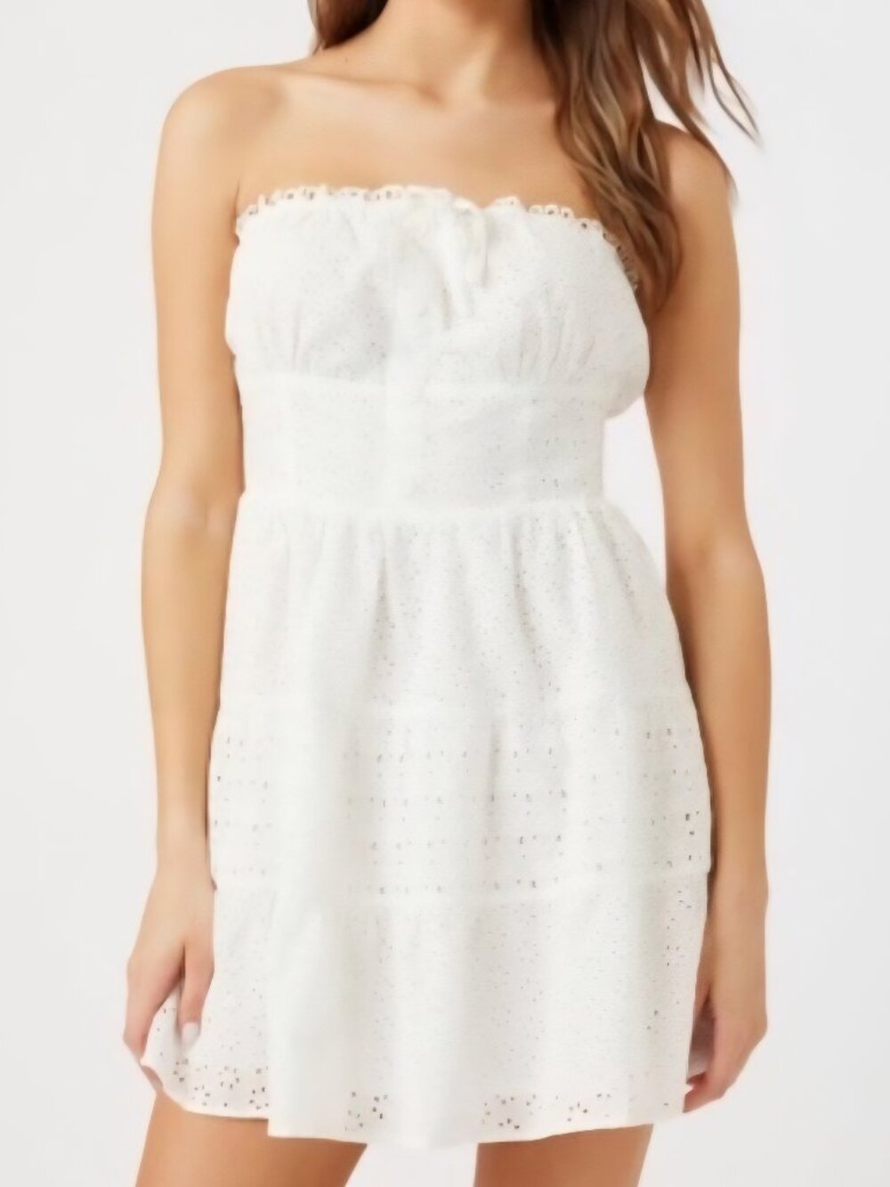 Size Large strapless white cotton eyelet mini dress by Forever 21
